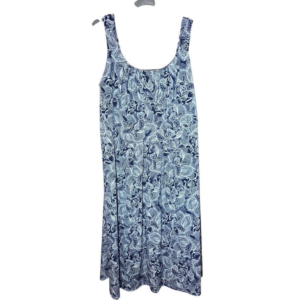 Catherine's Navy Blue White Floral Sleeveless Scoop Neck Midi Shift Dress 0X